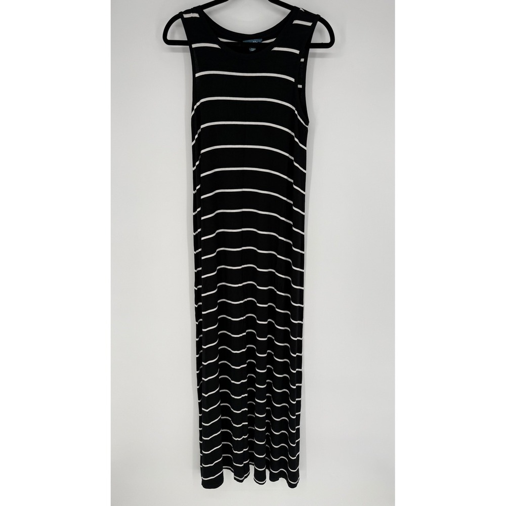 FLEUR BLEUE STRIPED MAXI DRESS VISCOSE BLEND SMALL BLACK WHITE STRIPES CASUAL